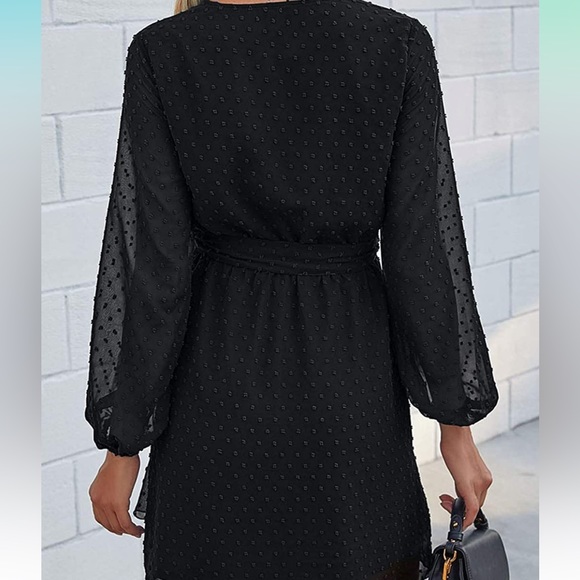 BTFBM | Black Long Sleeve Swiss Dot Ruffle Dress - Picture 10 of 13